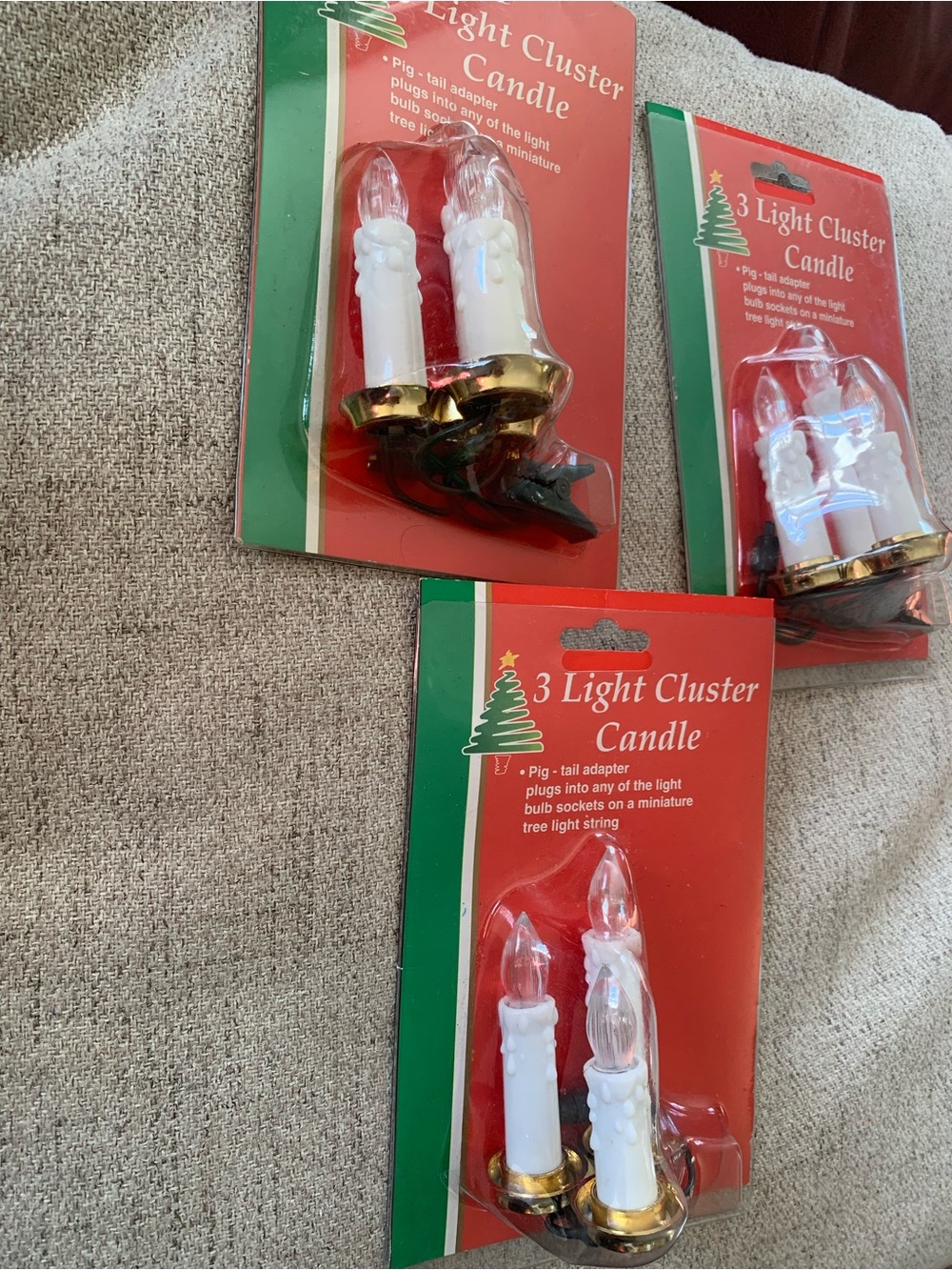 Vintage 3-Light Cluster Candle Tree Ornaments Pigtail Adapter Lot of 3